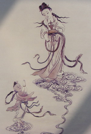 Afbeelding van Kwanyin in Chinees haarborduurwerk - borduren met menselijk haar - Handwerkwereld