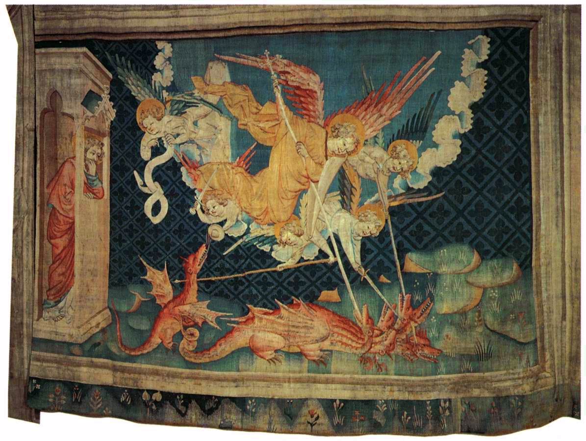 St. Michael bevecht de draak - Wandtapijt van de Apocalyps - Handwerkwereld