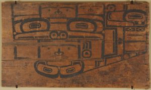 Een patroonbord op een cederhouten paneel (Portland Museum, VS)