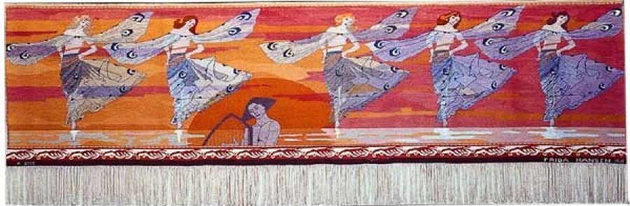 Libellenes dans (Dans van de Libellen), 1901, ruim 4 m breed - Frida Hansen wandtapijten - Handwerkwereld