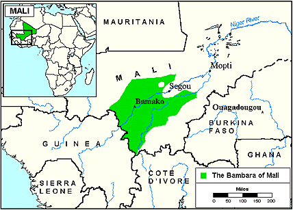 Leefgebied van de Bambara in Mali.